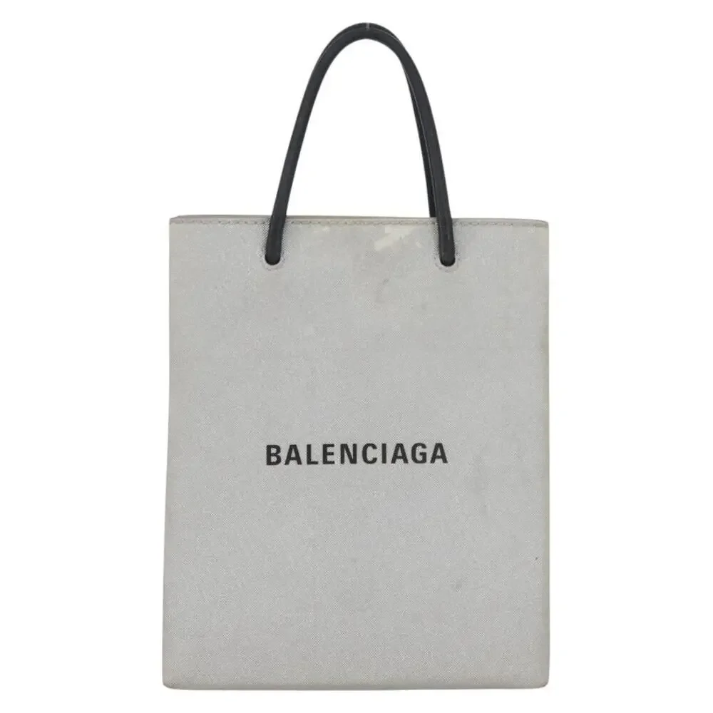 Balenciaga Coated Canvas Shopping Tote Bag Silver